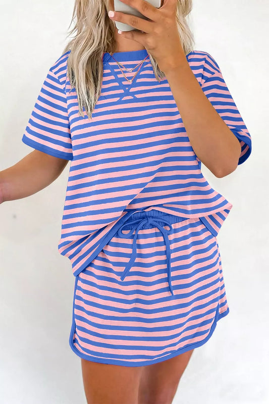 Striped Short Sleeve Tee and Shorts Set