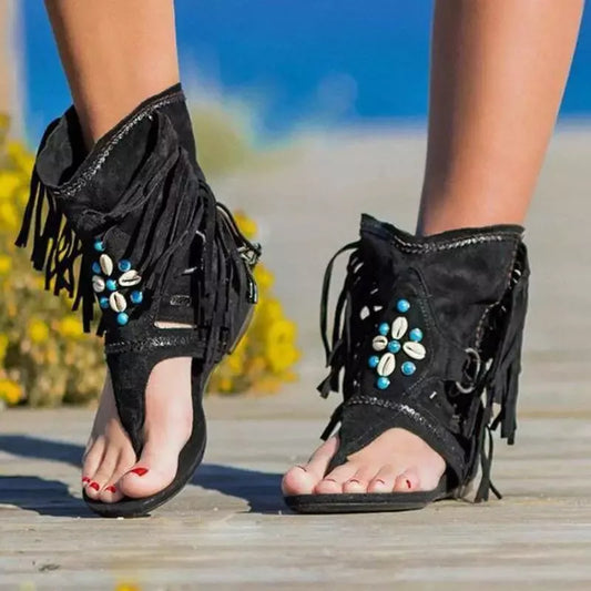 Fringe Ankle Cuff Sandals