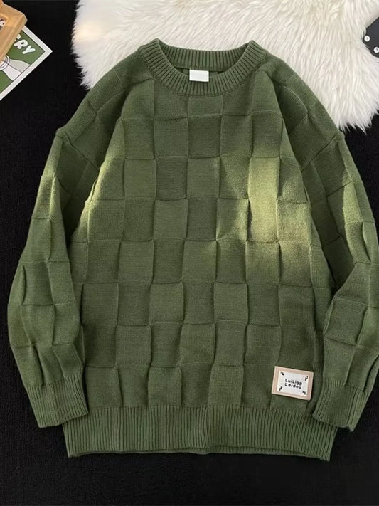 Textured Grid Pattern L;ong Sleeve Sweater