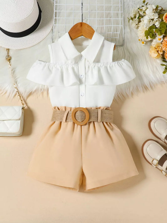 Children's Ruffle Cold Shoulder Top & Shorts Set