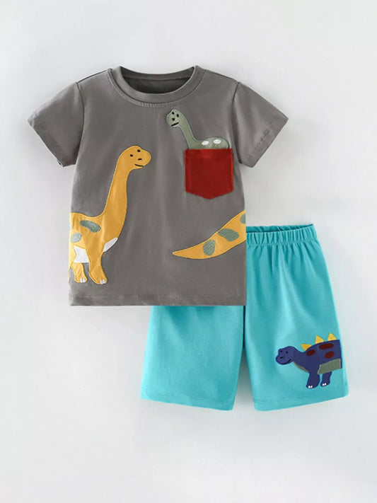 Children's Dinosaur Applique T-Shirt and Shorts Set