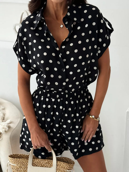 Polka Dot Button Up Shirt and Shorts Set