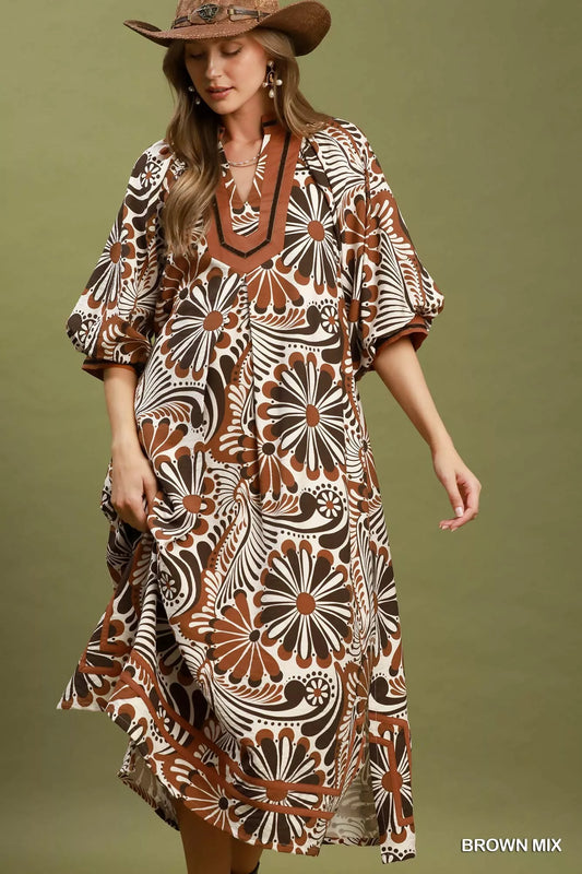 Umgee Abstract Print Midi Dress