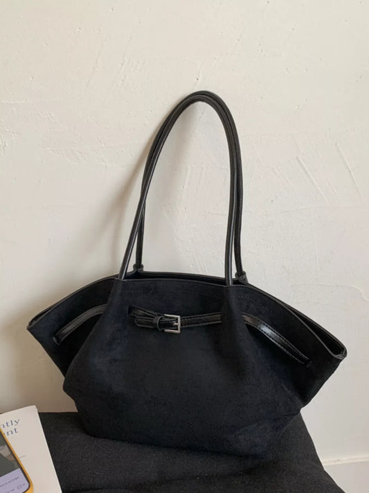 Solid Color Buckle Tote Bag