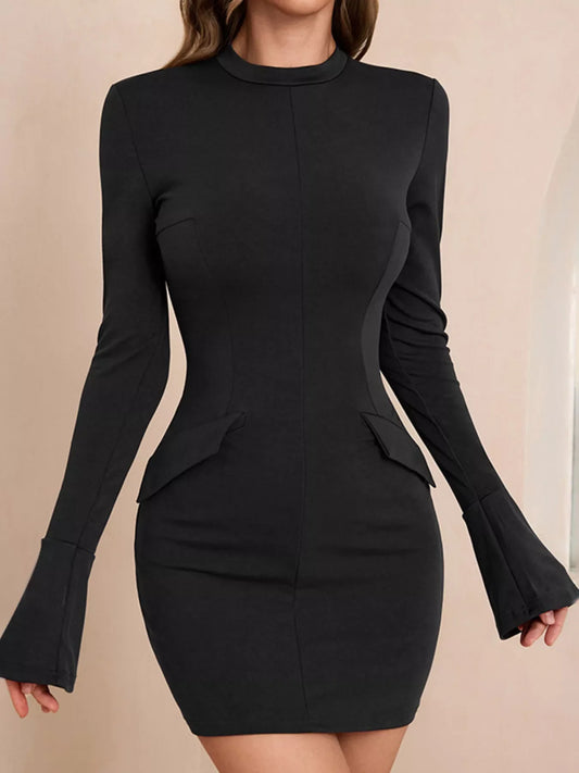 Mock Neck Bell Sleeve Bodycon Mini Dress