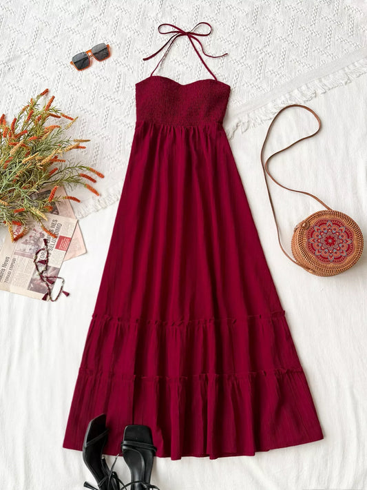 Sweetheart Neck Halter Neck Tiered Dress