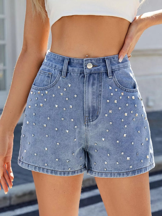 Studded High Waist Denim Shorts