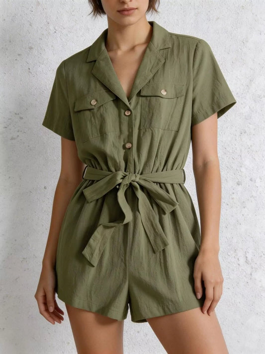 Tie Waist Short Sleeve Romper