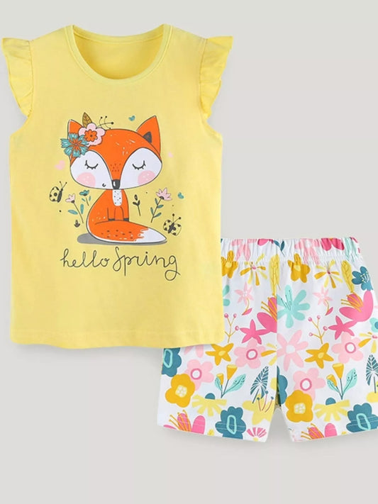 Children's Fox Tank and Floral Shorts Set