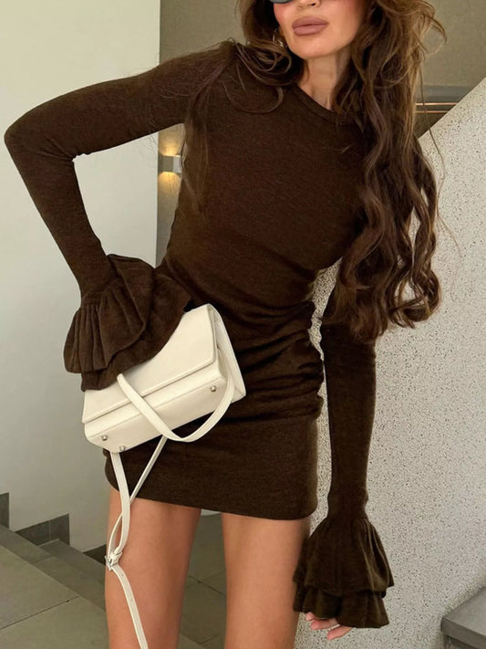 Ruched Flounce Sleeve Mini Dress
