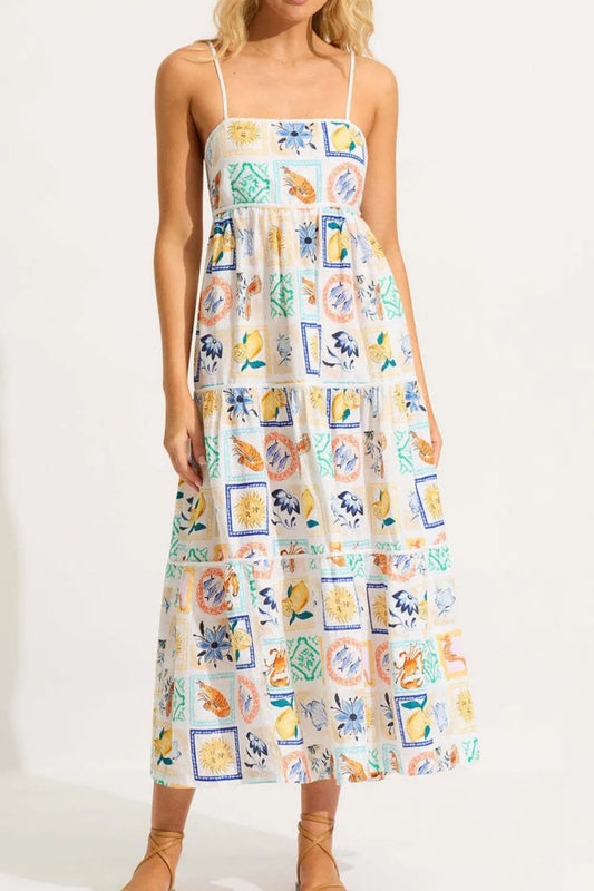 Summer Floral Print Tiered Maxi Cami Dress