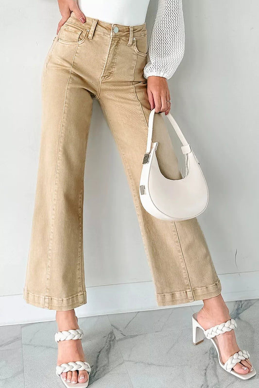 Solid Color Seamed Center Wide Leg Cropped Jeans