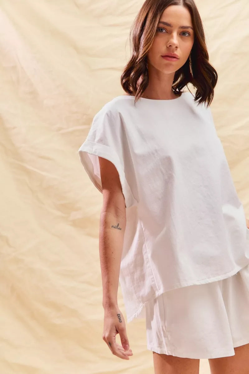 SO ME Round Neck Short Sleeve Top and Shorts Set