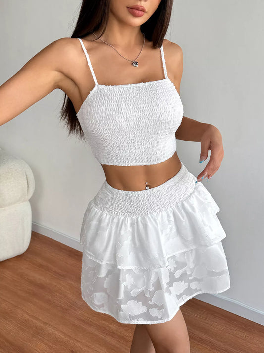 Smocked Crop Top & Ruffle Mini Skirt Set