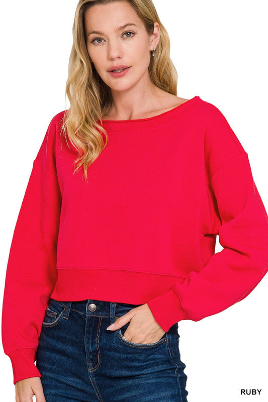Zenana Fleece Boat-neck Sweatshirt