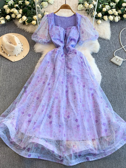 Sweetheart Neck Puff Sleeve Dress