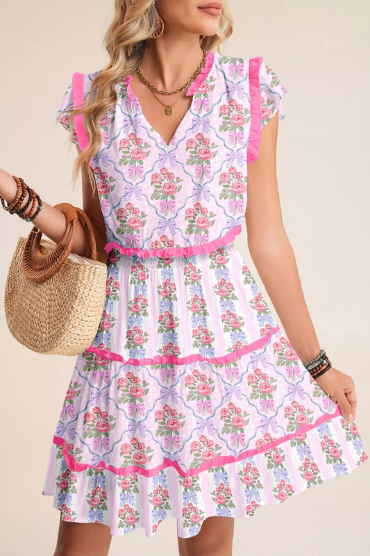 Tiered Ruffles Sleeveless Summer Floral Dress
