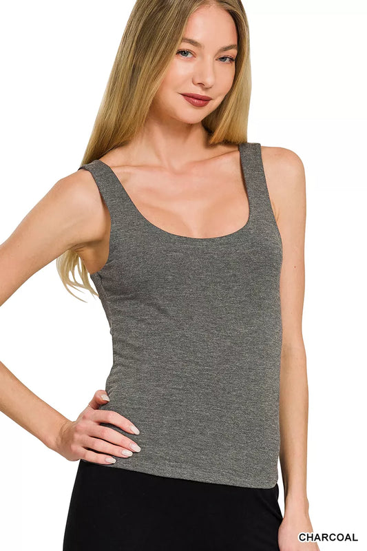 Zenana Double Layered Double Scoop Tank Top