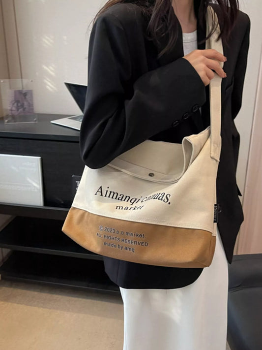 Color Block Canvas Shoulder Bag