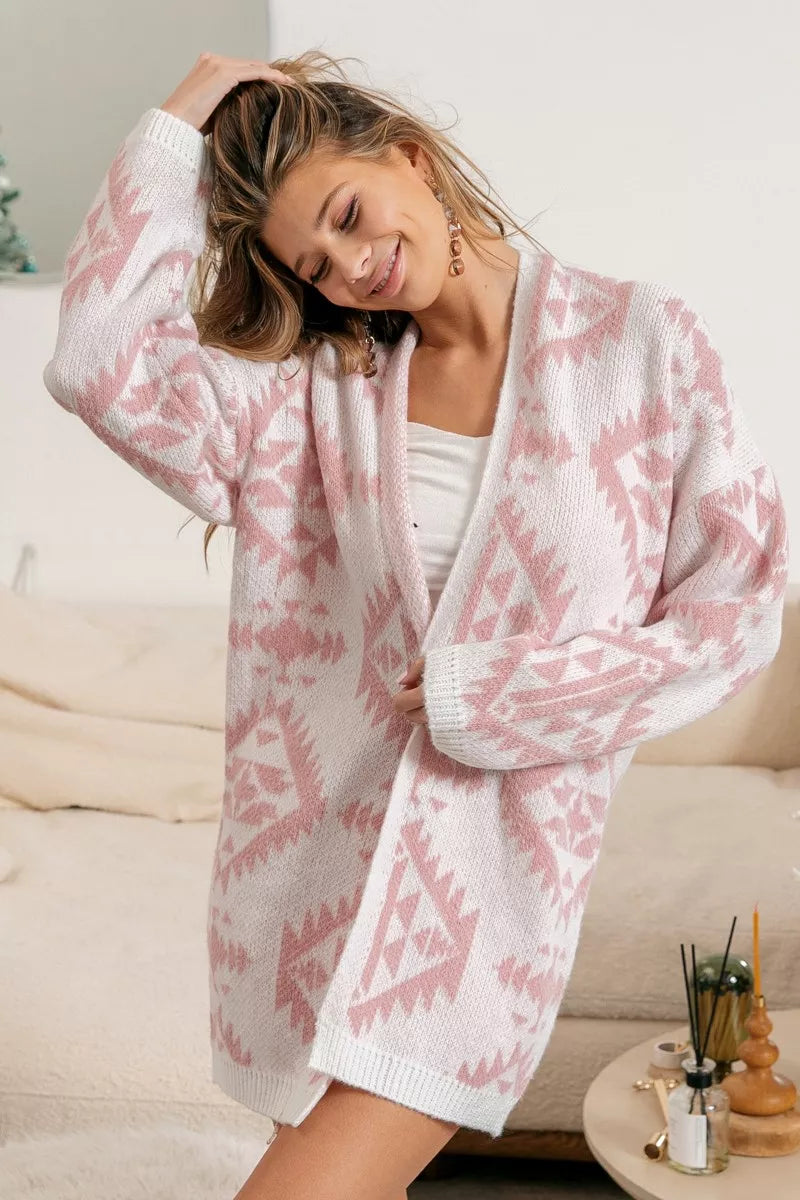 BiBi Aztec Pattern Open Front Cardigan