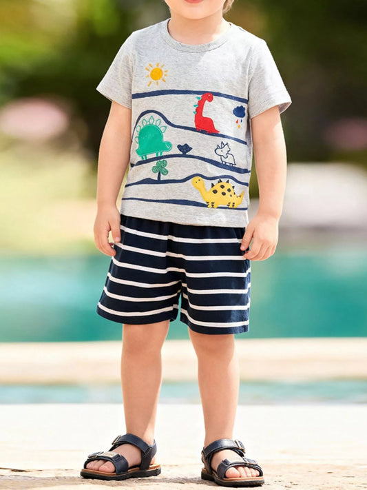 Children's Dinosaur T-Shirt & Striped Shorts Set