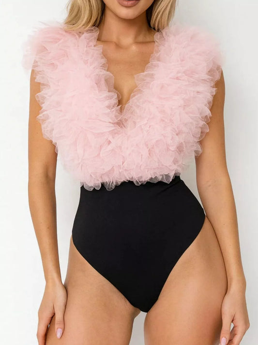 Ruffle Trim Sleeveless Bodysuit