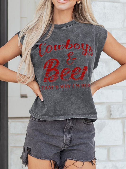 Cowboy & Beer Western Graphic Mineral Wash Tank Top