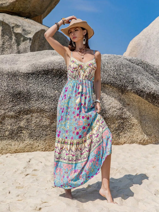 Tassel Floral Print Cami Dress