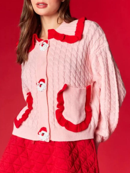Christmas Santa Cable Knit Cardigan
