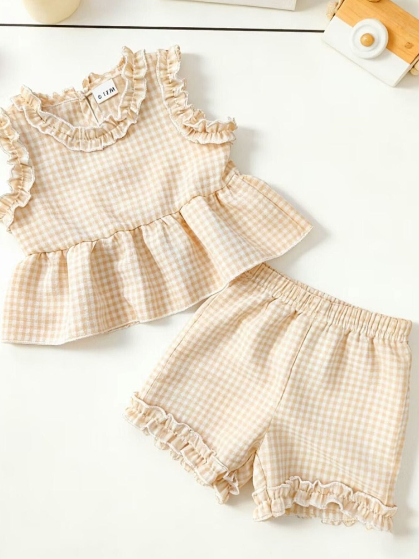 Children's Gingham Ruffle Trim Tank Top & Shorts Set