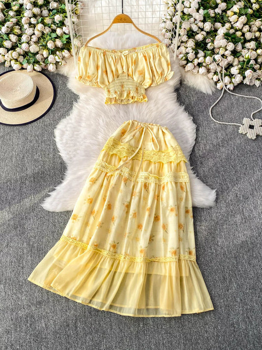 Smocked Floral Top and Skirt Set