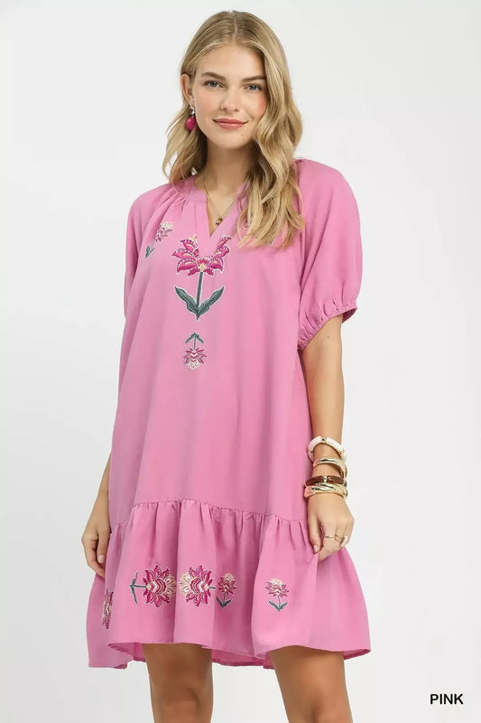 Umgee Embroidered Floral Babydoll Dress