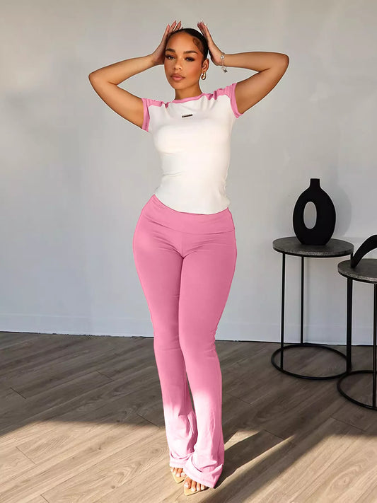 Contrast Short Sleeve Tee and Pants Set