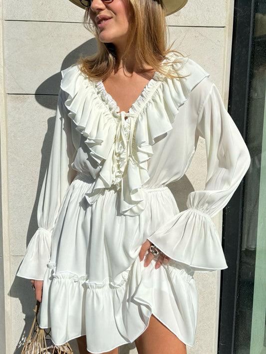 Ruffled Flounce Sleeve Mini Dress