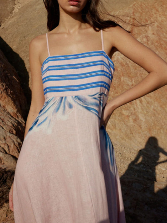 Striped Print Spaghetti Strap Maxi Dress