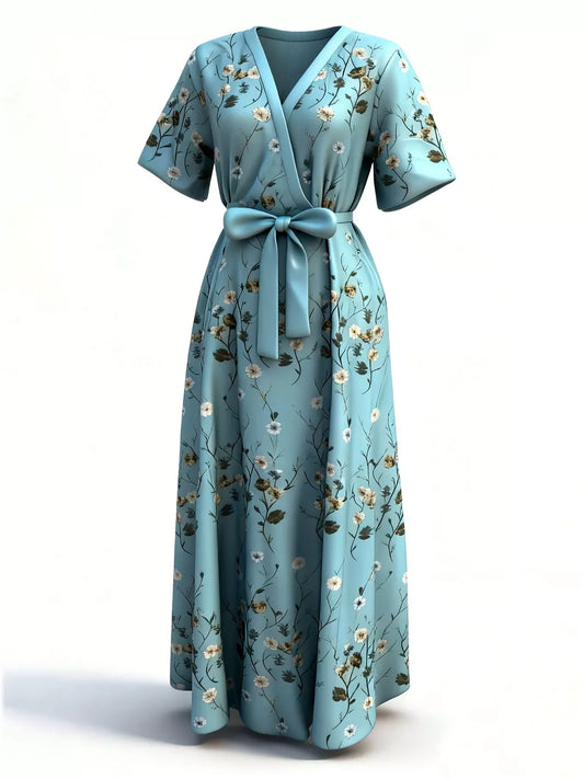 Floral Surplice Short Sleeve Dress