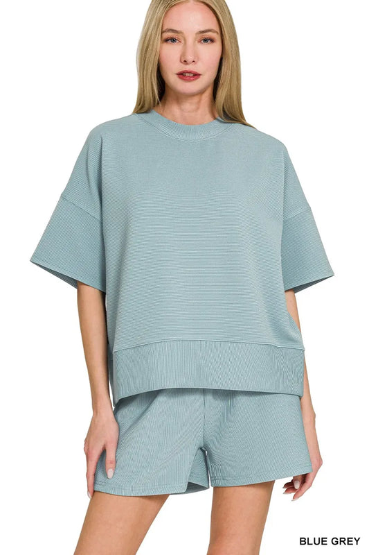 Zenana Ribbed Round Neck Waist Banded Tee & Shorts Set
