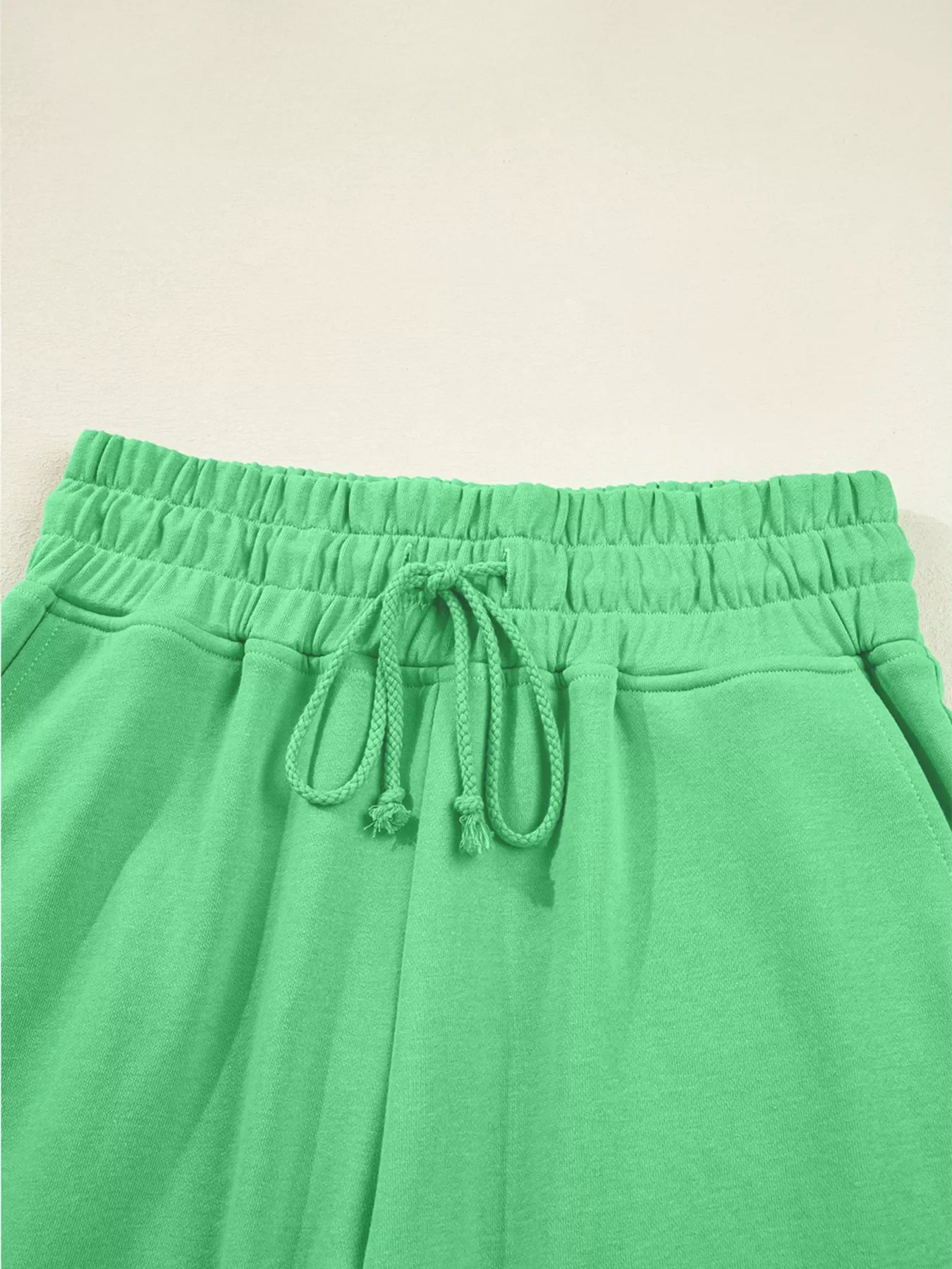 Drop Shoulder Puff Sleeve Crop Top and Drawstring Wide Leg Pants Set