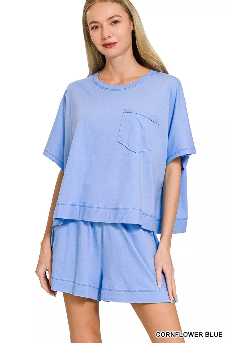 Zenana Exposed Seam Boxy Top & Shorts Set