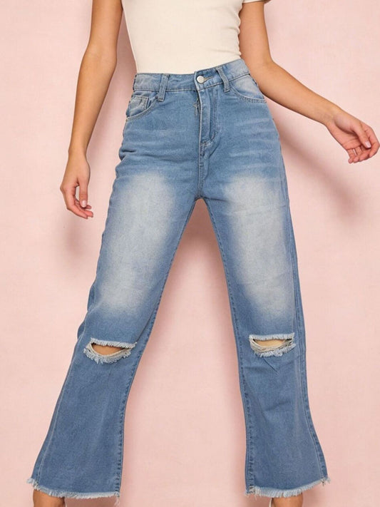 Distressed Raw Hem Bootcut Jeans