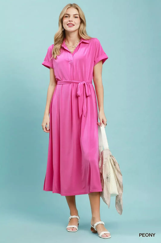Umgee Collared Belted Midi Dress