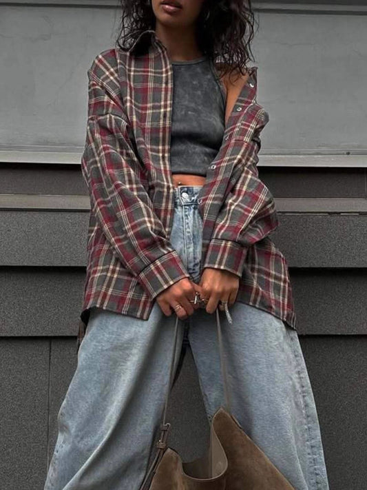 Oversized Plaid Button Up Shirt