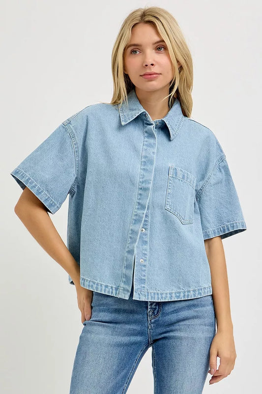 RISEN Oversized Half Sleeve Cropped Shirt