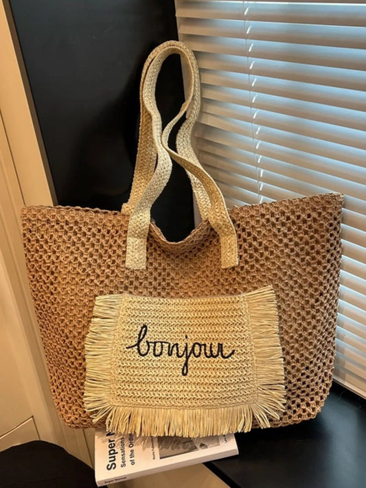 Fringe Straw Shoulder Bag