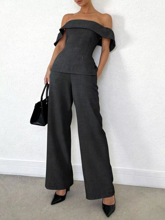 Off-Shoulder Top and Wide-Leg Pants Set