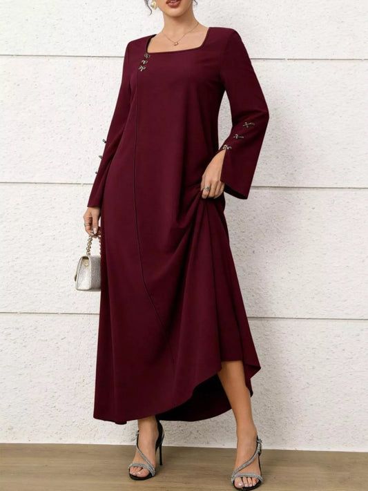 Square Neck Flare Sleeve Maxi Dress