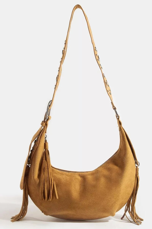 Fame Half Moon Fringe Buckle Strap Hobo Bag
