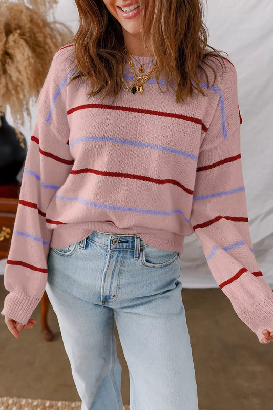 Striped Drop Shoulder Long Sleeve Sweater