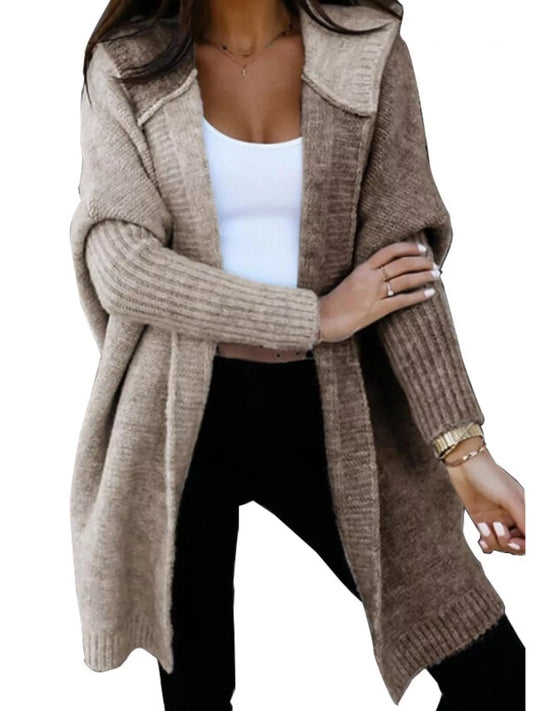 Two-Tone Open Front Knit Hooded Cardigan