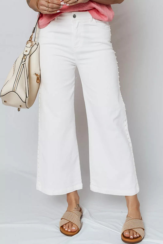Pearl Embellished Side Seam Ankle-length Shift Jeans